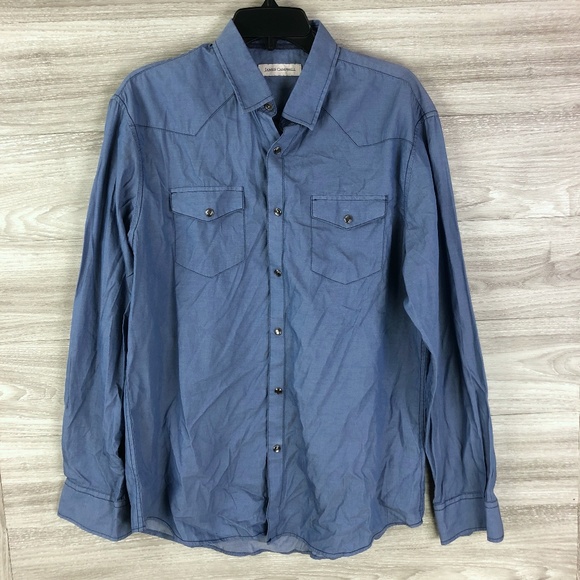 JAMES CAMPBELL Men Blue Cotton Long Sleeve Button Front Shirt - Picture 1 of 6
